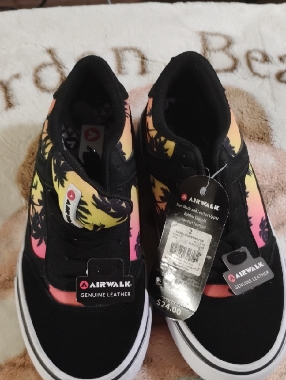 Airwalk Kids Black Sneakers with Yellow-Pink Sunset Print